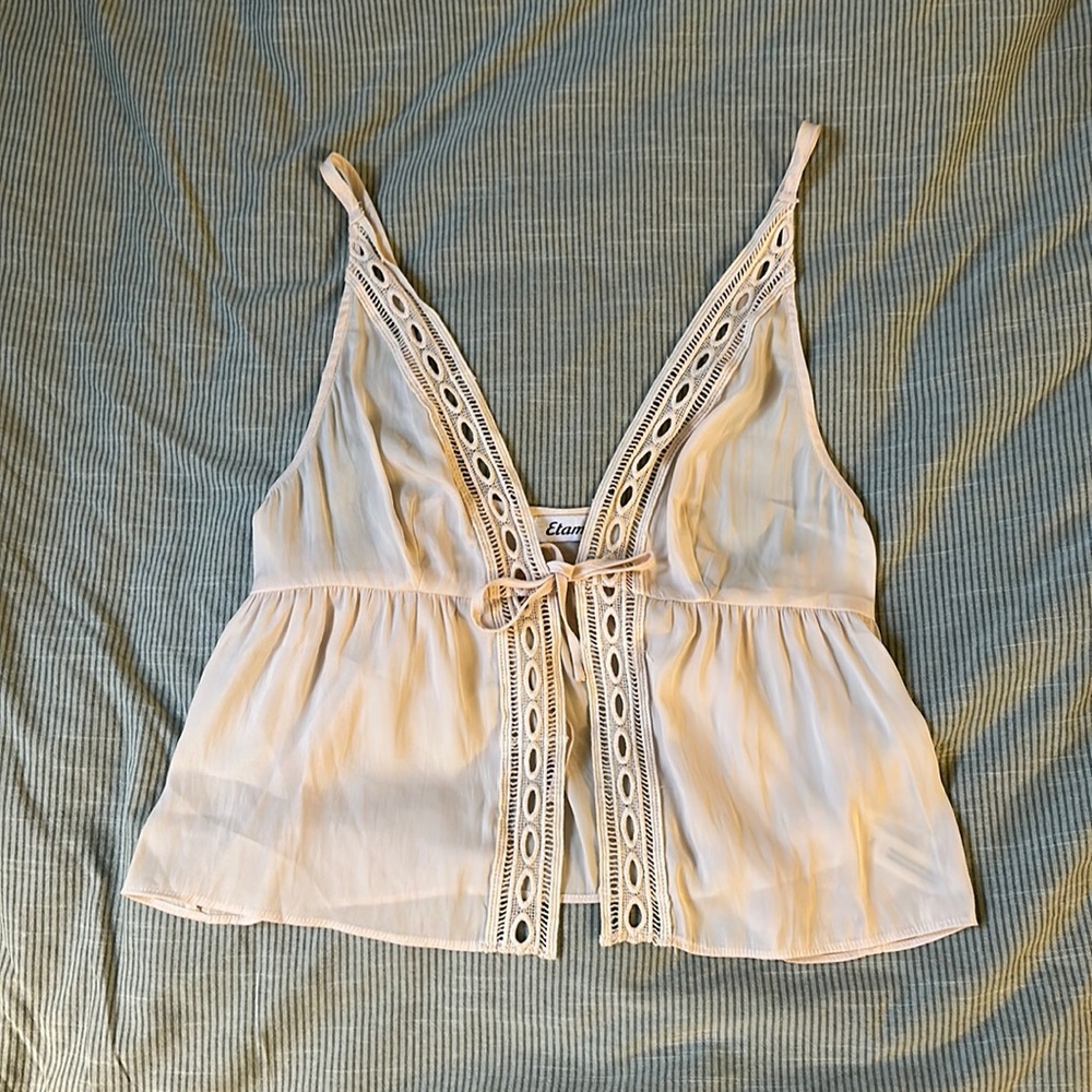 Etam French lingerie blush pink summer bow eyelet spaghetti strap top - Picture 1 of 2